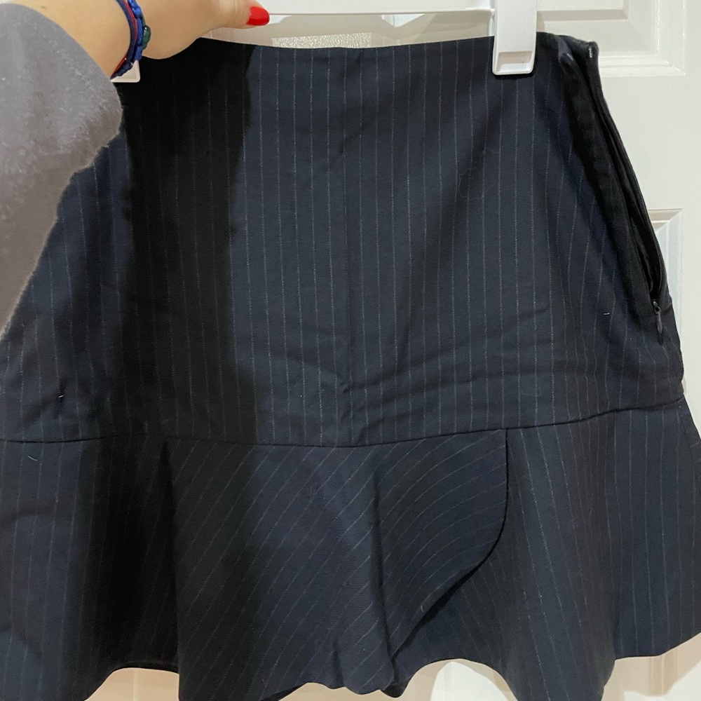 Zara fit and flare mini skirt size large pinstripe blue